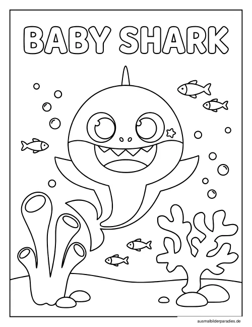 Baby Shark Ausmalbild 16 als Gratis-PDF Baby Shark Ausmalbild 16 - kostenlos zum Ausdrucken