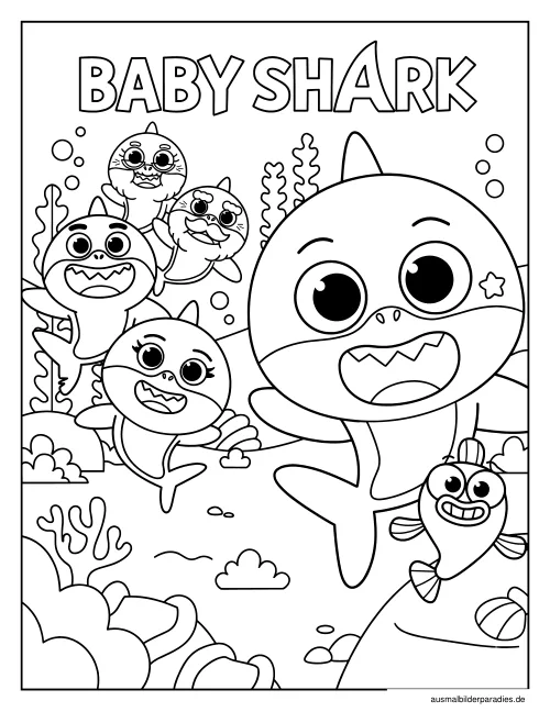 Baby Shark Ausmalbild 18 als Gratis-PDF Baby Shark Ausmalbild 18 - kostenlos zum Ausdrucken