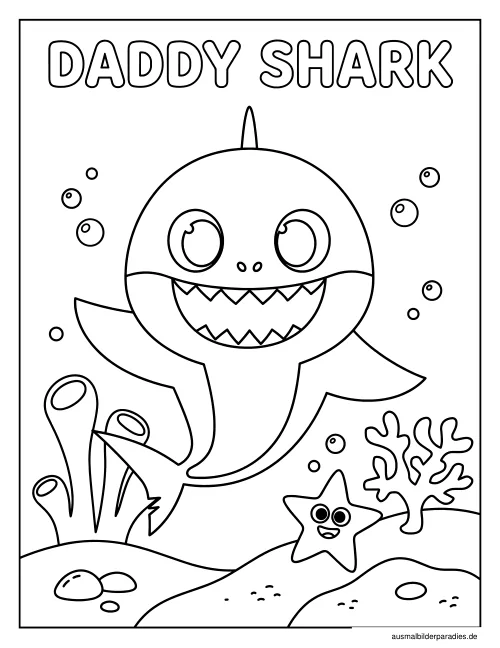 Baby Shark Ausmalbild 2 als Gratis-PDF Baby Shark Ausmalbild 2 - kostenlos zum Ausdrucken