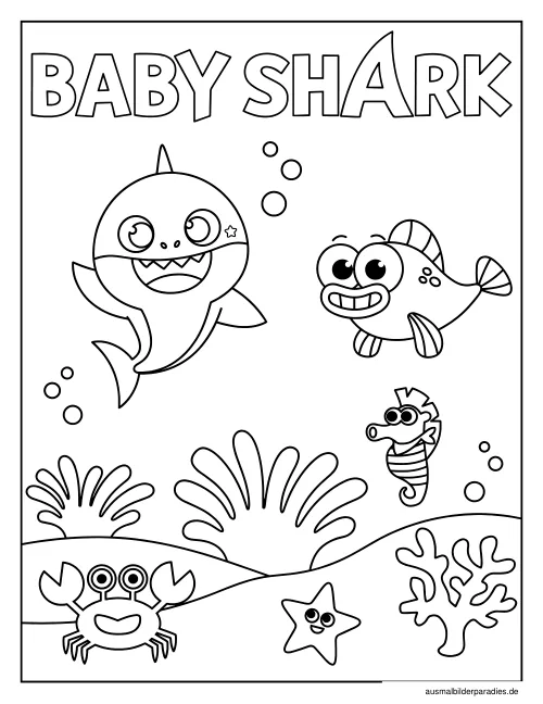 Baby Shark Ausmalbild 20 als Gratis-PDF Baby Shark Ausmalbild 20 - kostenlos zum Ausdrucken