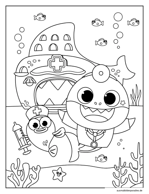 Baby Shark Ausmalbild 26 als Gratis-PDF Baby Shark Ausmalbild 26 - kostenlos zum Ausdrucken
