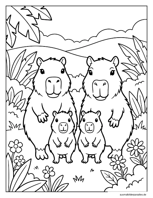 Capybara Ausmalbild 11 - kostenlos zum Ausdrucken