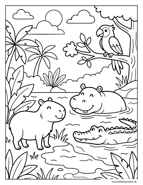 Capybara Ausmalbild 14 - kostenlos zum Ausdrucken