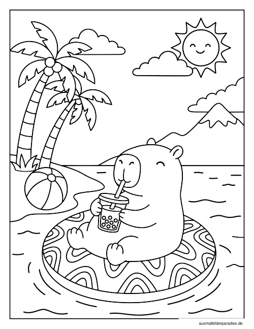 Capybara Ausmalbild 19 - kostenlos zum Ausdrucken