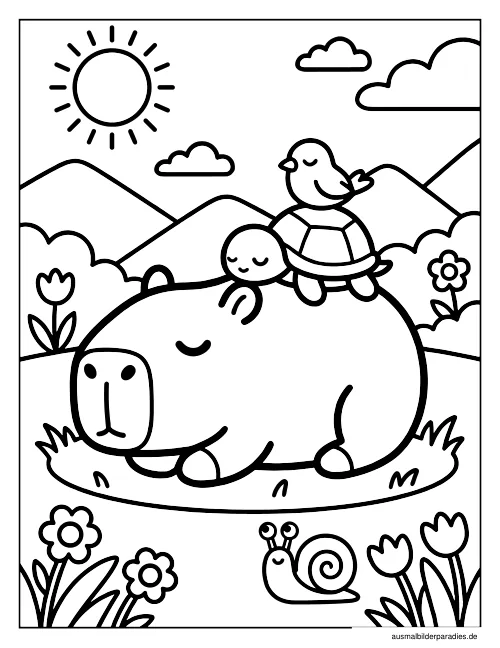 Capybara Ausmalbild 2 - kostenlos zum Ausdrucken