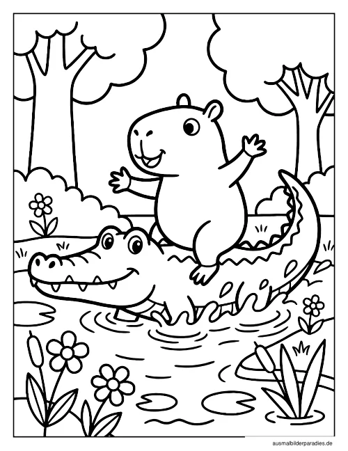 Capybara Ausmalbild 23 - kostenlos zum Ausdrucken