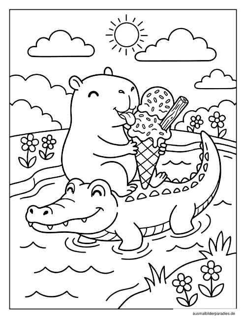 Capybara Ausmalbild 9 - kostenlos zum Ausdrucken