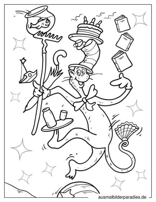 Cat in the Hat Ausmalbild 6 - kostenlos zum Ausdrucken