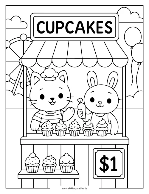 Cupcake Ausmalbild 10 als Gratis-PDF Cupcake Ausmalbild 10 - kostenlos zum Ausdrucken