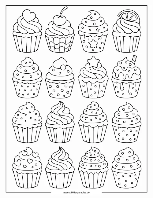 Cupcake Ausmalbild 25 als Gratis-PDF Cupcake Ausmalbild 25 - kostenlos zum Ausdrucken