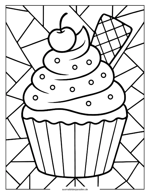 Cupcake Ausmalbild 3 als Gratis-PDF Cupcake Ausmalbild 3 - kostenlos zum Ausdrucken