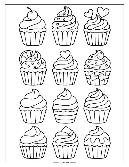 Cupcake Ausmalbild 34 als Gratis-PDF Cupcake Ausmalbild 34 - kostenlos zum Ausdrucken