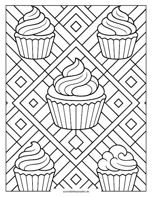 Cupcake Ausmalbild 4 als Gratis-PDF Cupcake Ausmalbild 4 - kostenlos zum Ausdrucken