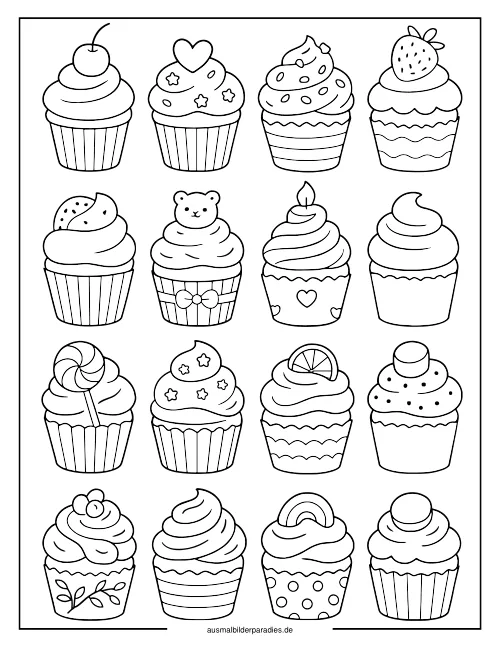 Cupcake Ausmalbild 5 als Gratis-PDF Cupcake Ausmalbild 5 - kostenlos zum Ausdrucken
