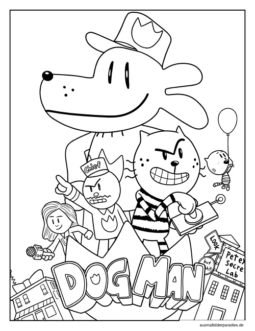 Dog Man Ausmalbild 31 - kostenlos zum Ausdrucken