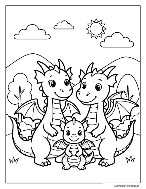 Drache Ausmalbild 10 als Gratis-PDF Drache Ausmalbild 10 - kostenlos zum Ausdrucken