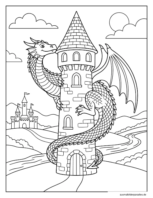 Drache Ausmalbild 17 als Gratis-PDF Drache Ausmalbild 17 - kostenlos zum Ausdrucken