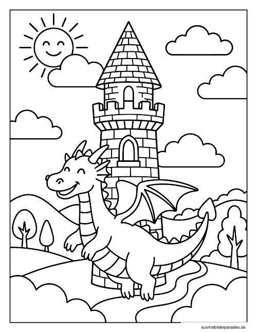 Drache Ausmalbild 6 als Gratis-PDF Drache Ausmalbild 6 - kostenlos zum Ausdrucken
