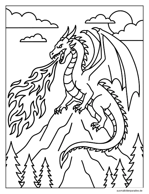 Drache Ausmalbild 9 als Gratis-PDF Drache Ausmalbild 9 - kostenlos zum Ausdrucken