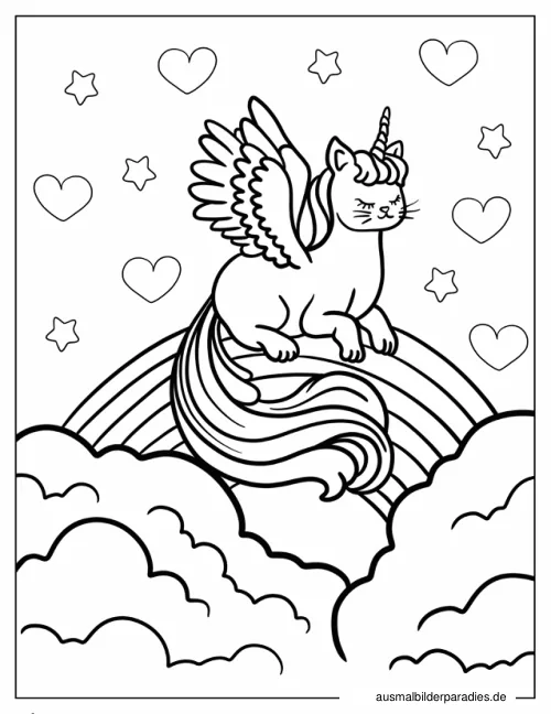 Einhorn-Katze Ausmalbild 16 - kostenlos zum Ausdrucken