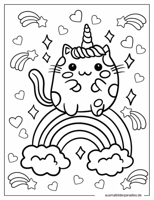 Einhorn-Katze Ausmalbild 2 - kostenlos zum Ausdrucken