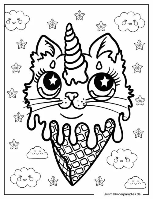 Einhorn-Katze Ausmalbild 23 - kostenlos zum Ausdrucken