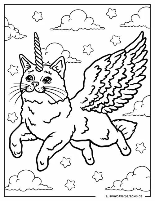 Einhorn-Katze Ausmalbild 25 - kostenlos zum Ausdrucken