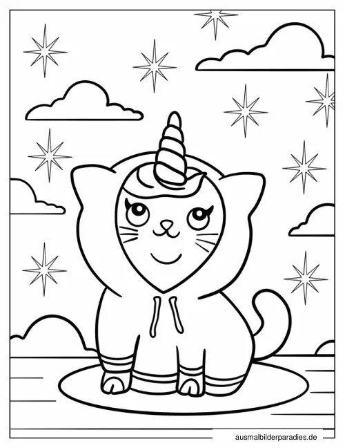 Einhorn-Katze Ausmalbild 27 - kostenlos zum Ausdrucken