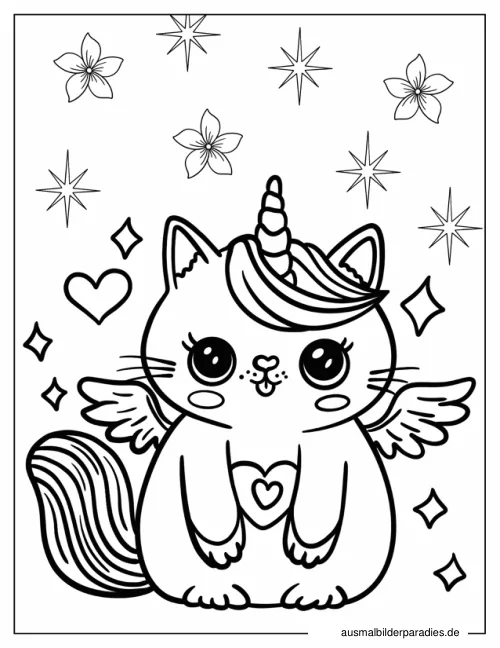 Einhorn-Katze Ausmalbild 3 - kostenlos zum Ausdrucken