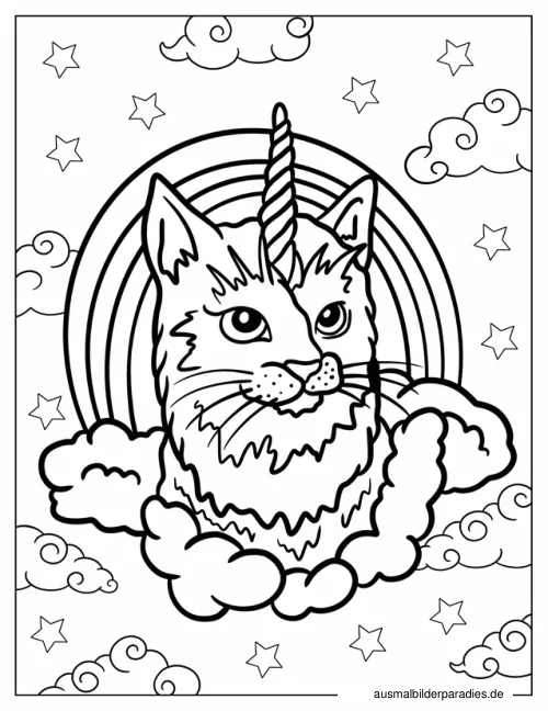 Einhorn-Katze Ausmalbild 9 - kostenlos zum Ausdrucken