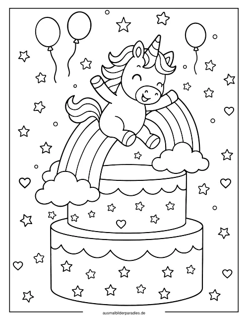 Einhorn Torte Ausmalbilder Einhorn Torte Ausmalbilder kostenlos zum Ausdrucken