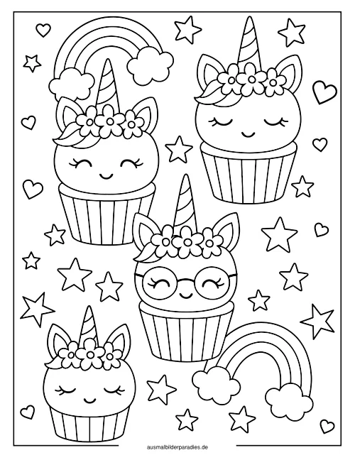 Einhorn Torte Ausmalbild 15 als Gratis-PDF Einhorn Torte Ausmalbild 15 - kostenlos zum Ausdrucken