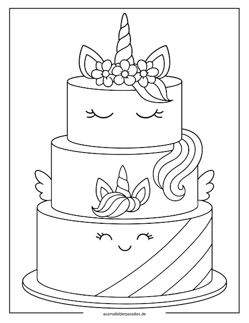 Einhorn Torte Ausmalbild 18 als Gratis-PDF Einhorn Torte Ausmalbild 18 - kostenlos zum Ausdrucken