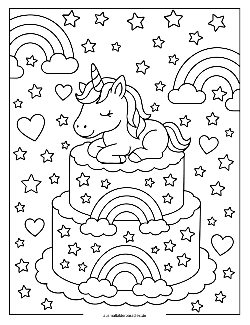 Einhorn Torte Ausmalbild 22 als Gratis-PDF Einhorn Torte Ausmalbild 22 - kostenlos zum Ausdrucken