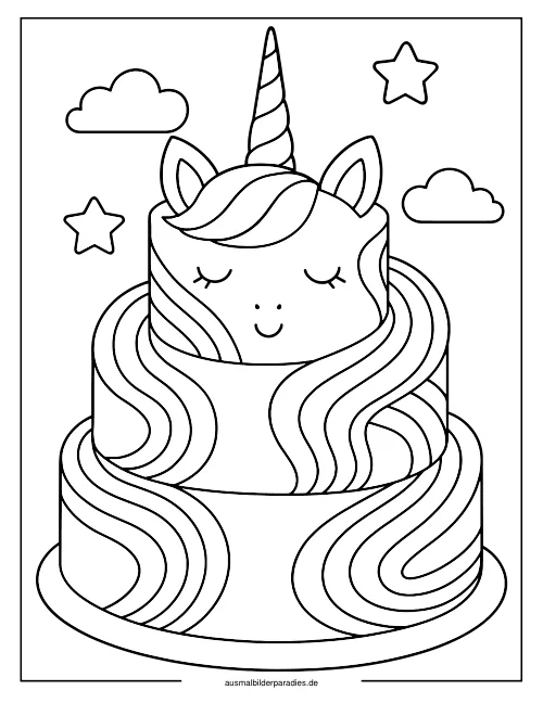 Einhorn Torte Ausmalbild 23 als Gratis-PDF Einhorn Torte Ausmalbild 23 - kostenlos zum Ausdrucken