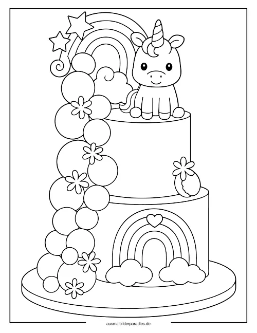 Einhorn Torte Ausmalbild 26 als Gratis-PDF Einhorn Torte Ausmalbild 26 - kostenlos zum Ausdrucken
