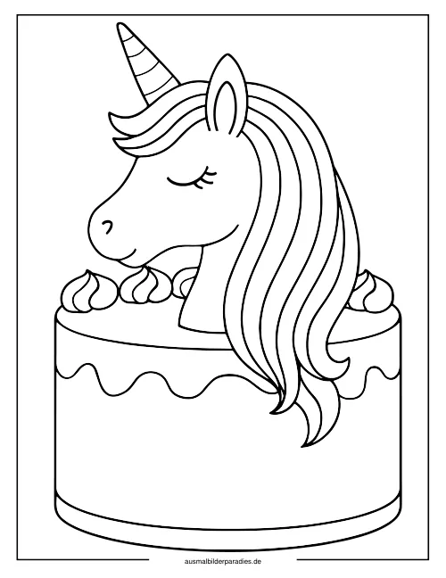 Einhorn Torte Ausmalbild 27 als Gratis-PDF Einhorn Torte Ausmalbild 27 - kostenlos zum Ausdrucken