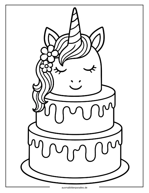 Einhorn Torte Ausmalbild 28 als Gratis-PDF Einhorn Torte Ausmalbild 28 - kostenlos zum Ausdrucken