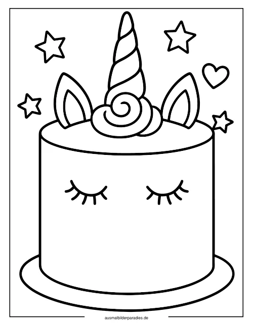 Einhorn Torte Ausmalbild 3 als Gratis-PDF Einhorn Torte Ausmalbild 3 - kostenlos zum Ausdrucken