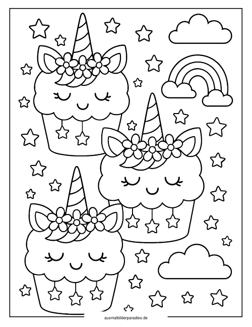 Einhorn Torte Ausmalbild 32 als Gratis-PDF Einhorn Torte Ausmalbild 32 - kostenlos zum Ausdrucken