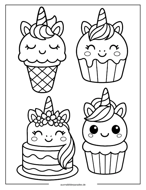 Einhorn Torte Ausmalbild 33 als Gratis-PDF Einhorn Torte Ausmalbild 33 - kostenlos zum Ausdrucken