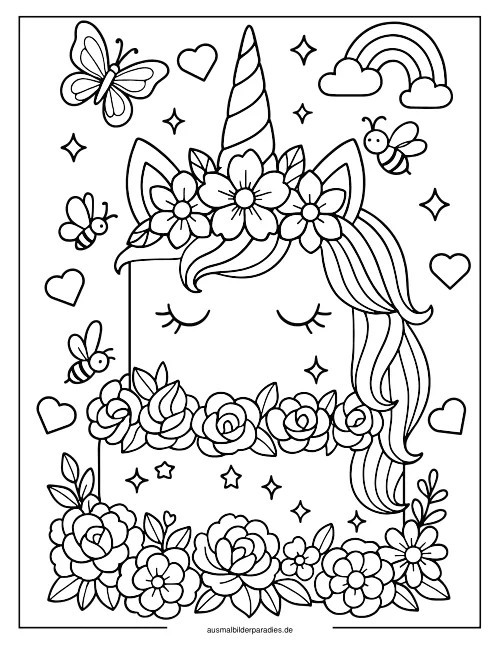 Einhorn Torte Ausmalbild 36 als Gratis-PDF Einhorn Torte Ausmalbild 36 - kostenlos zum Ausdrucken