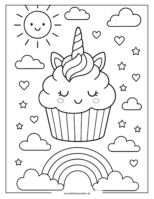 Einhorn Torte Ausmalbild 4 als Gratis-PDF Einhorn Torte Ausmalbild 4 - kostenlos zum Ausdrucken