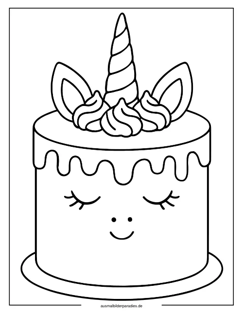 Einhorn Torte Ausmalbild 6 als Gratis-PDF Einhorn Torte Ausmalbild 6 - kostenlos zum Ausdrucken