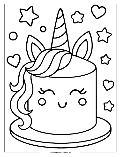 Einhorn Torte Ausmalbild 7 als Gratis-PDF Einhorn Torte Ausmalbild 7 - kostenlos zum Ausdrucken