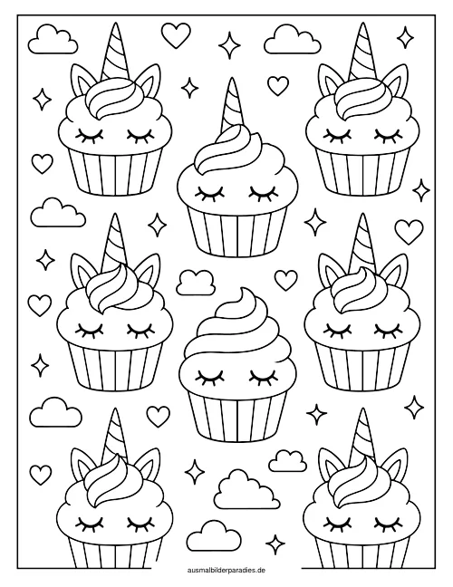 Einhorn Torte Ausmalbild 8 als Gratis-PDF Einhorn Torte Ausmalbild 8 - kostenlos zum Ausdrucken