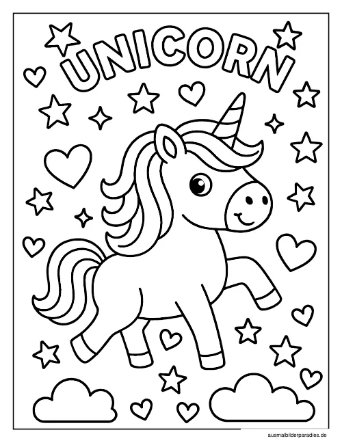 Einhorn Ausmalbild 32 - kostenlos zum Ausdrucken