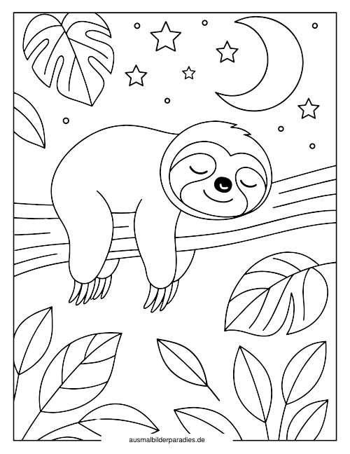 Faultier Ausmalbild 20 als Gratis-PDF Faultier Ausmalbild 20 - kostenlos zum Ausdrucken