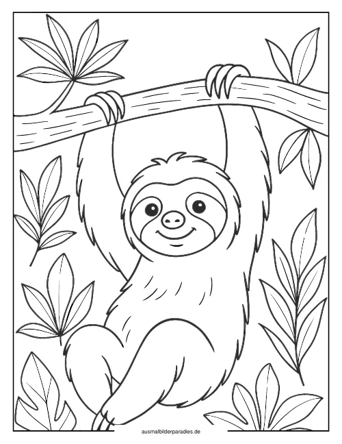 Faultier Ausmalbild 3 als Gratis-PDF Faultier Ausmalbild 3 - kostenlos zum Ausdrucken