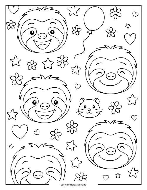 Faultier Ausmalbild 4 als Gratis-PDF Faultier Ausmalbild 4 - kostenlos zum Ausdrucken